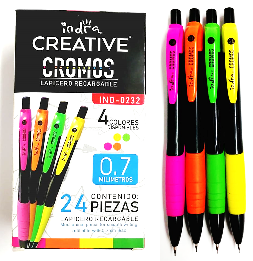 IND0232LAPICEROCREATIVE CROMOS NEON MINAS 0.7MM IND0232 MÍNIMO 24 PIEZAS 01098 $5.00