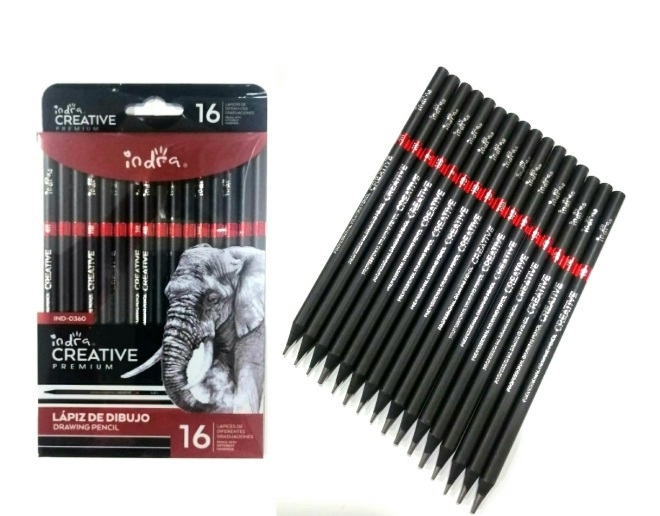 IND0360 SET16LAPIZ DE DIBUJO PROFESIONAL CAJA DE PVC INDRA CREATIVE $150.00
