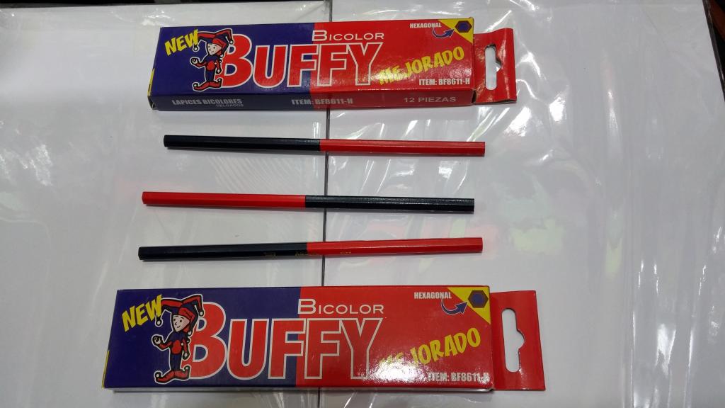 BICOLOR DELGADO HEXAGONAL BUFY CAJA CON 12 PIEZAS