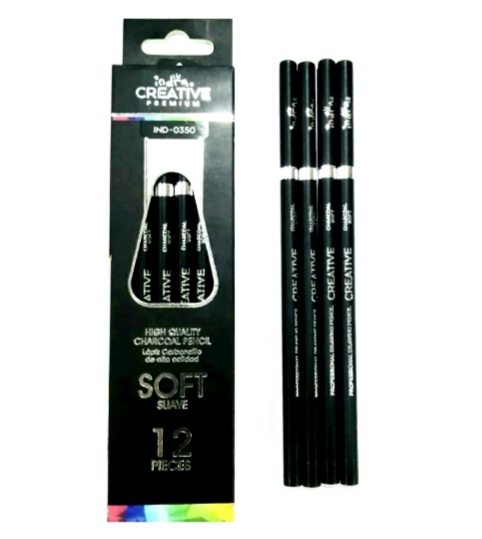 IND0350 SET12LAPIZ CARBONCILLO PROFESIONAL SUAVE SUAVE/SOFT INDRA CREATIVE $100.00