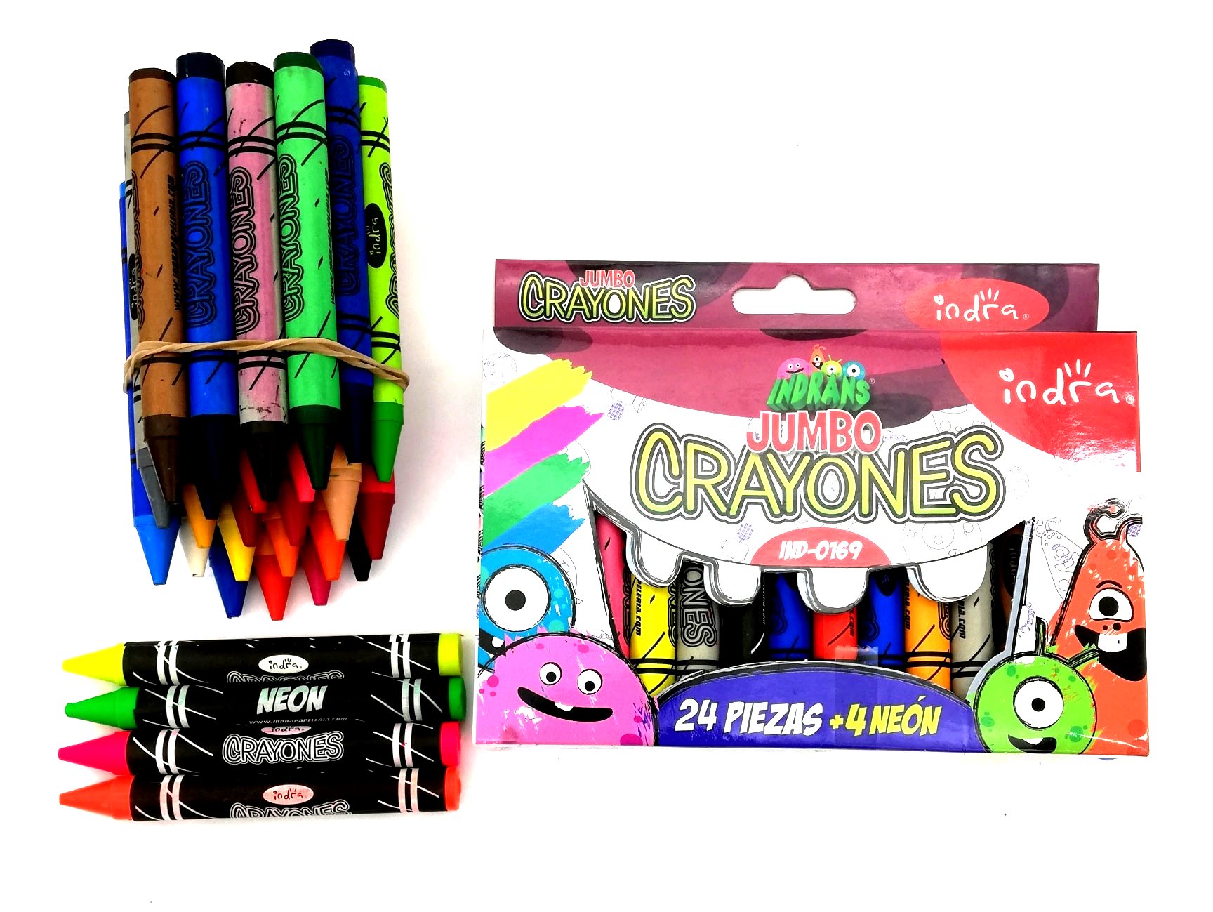 IND0169CRAYÓNNEON TRIANGULAR Y YUMBO 24+4 MÍNIMO 12 PIEZAS 01071 IND0169 $55.00