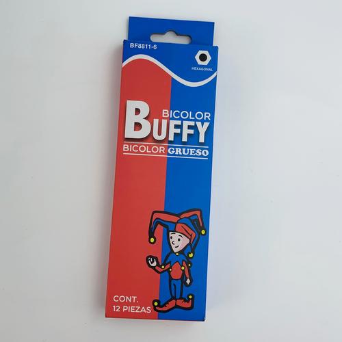 CAJA 12 BICOLOR GRUESO HEXAGONAL O TRIANGULAR MARCA BUFFY MANY.
